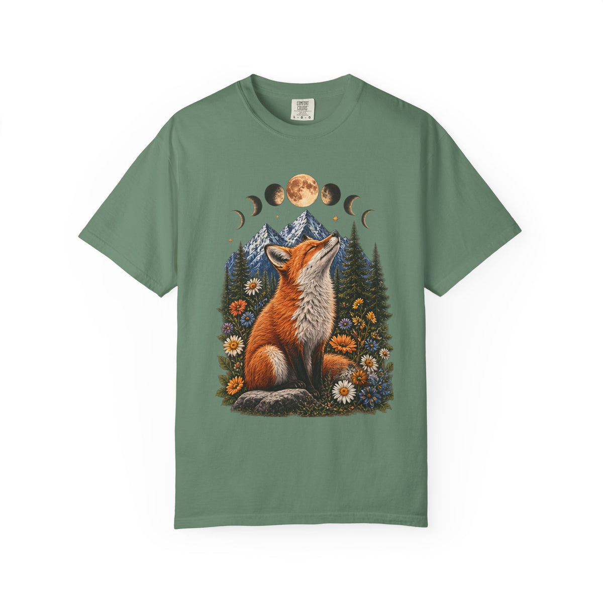Mystical Fox Moon Phases T-Shirt | Vintage Woodland Boho Wildlife Graphic Tee | Celestial Nature Lover Gift