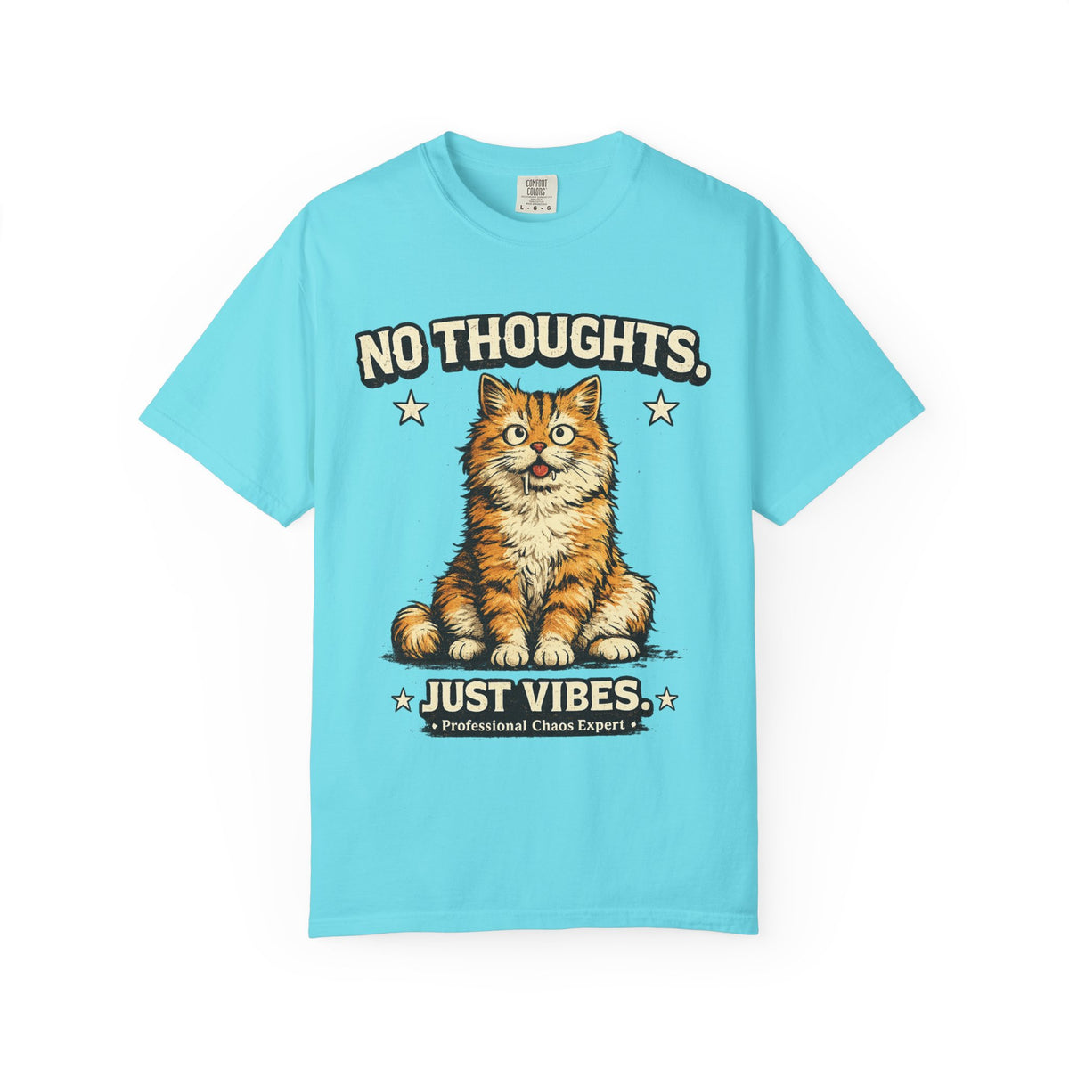 No Thoughts Just Vibes Funny Orange Cat Graphic T-Shirt | Premium Unisex Tee
