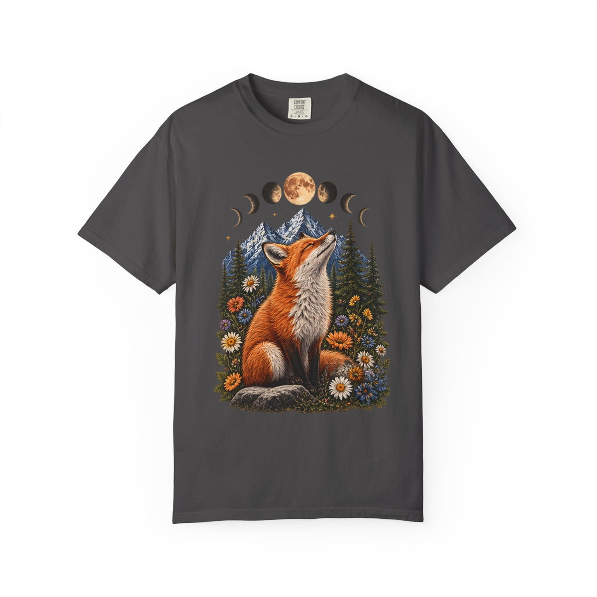 Mystical Fox Moon Phases T-Shirt | Vintage Woodland Boho Wildlife Graphic Tee | Celestial Nature Lover Gift