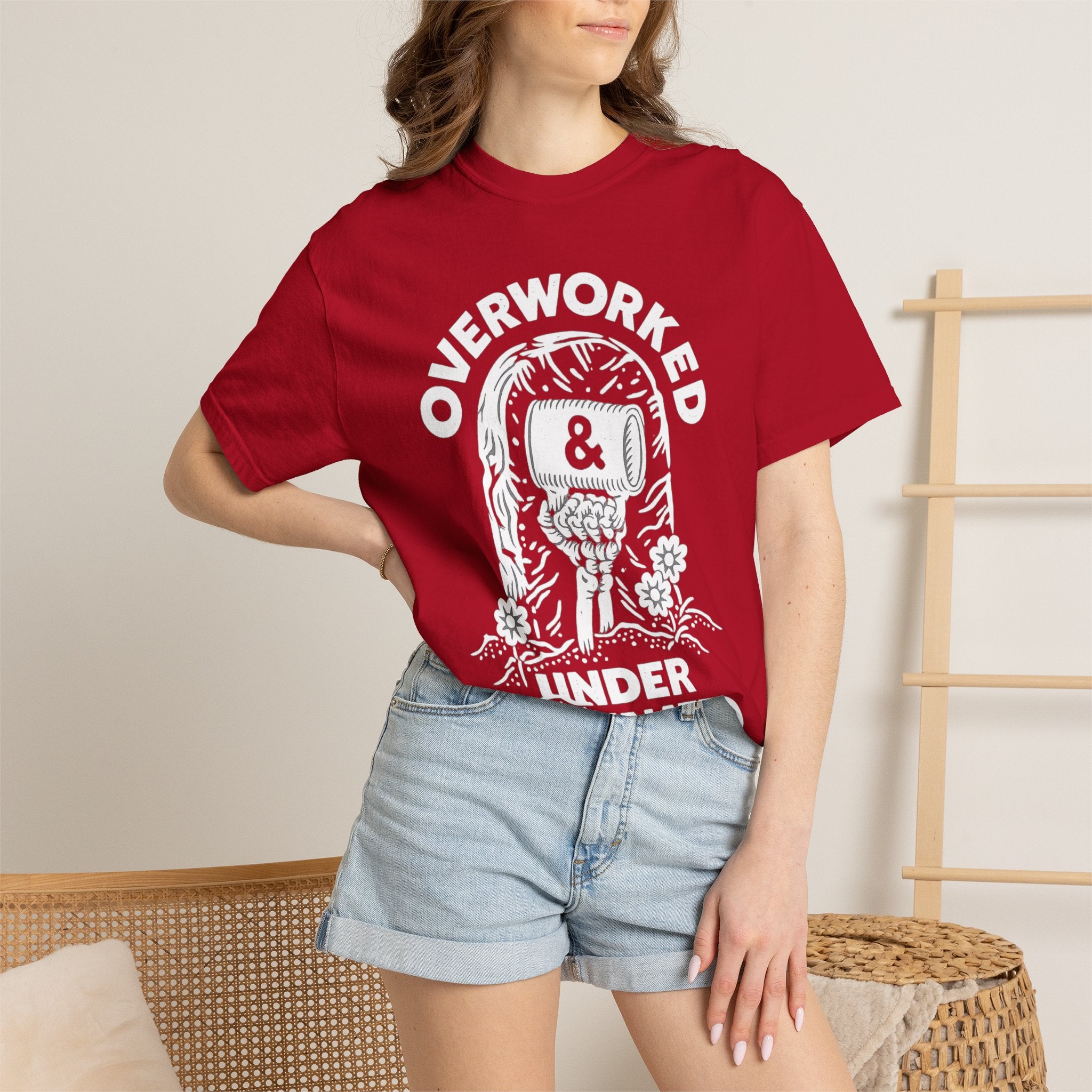 Overworked & Under Caffeinated T-Shirt — Funny Coffee Lover Tee