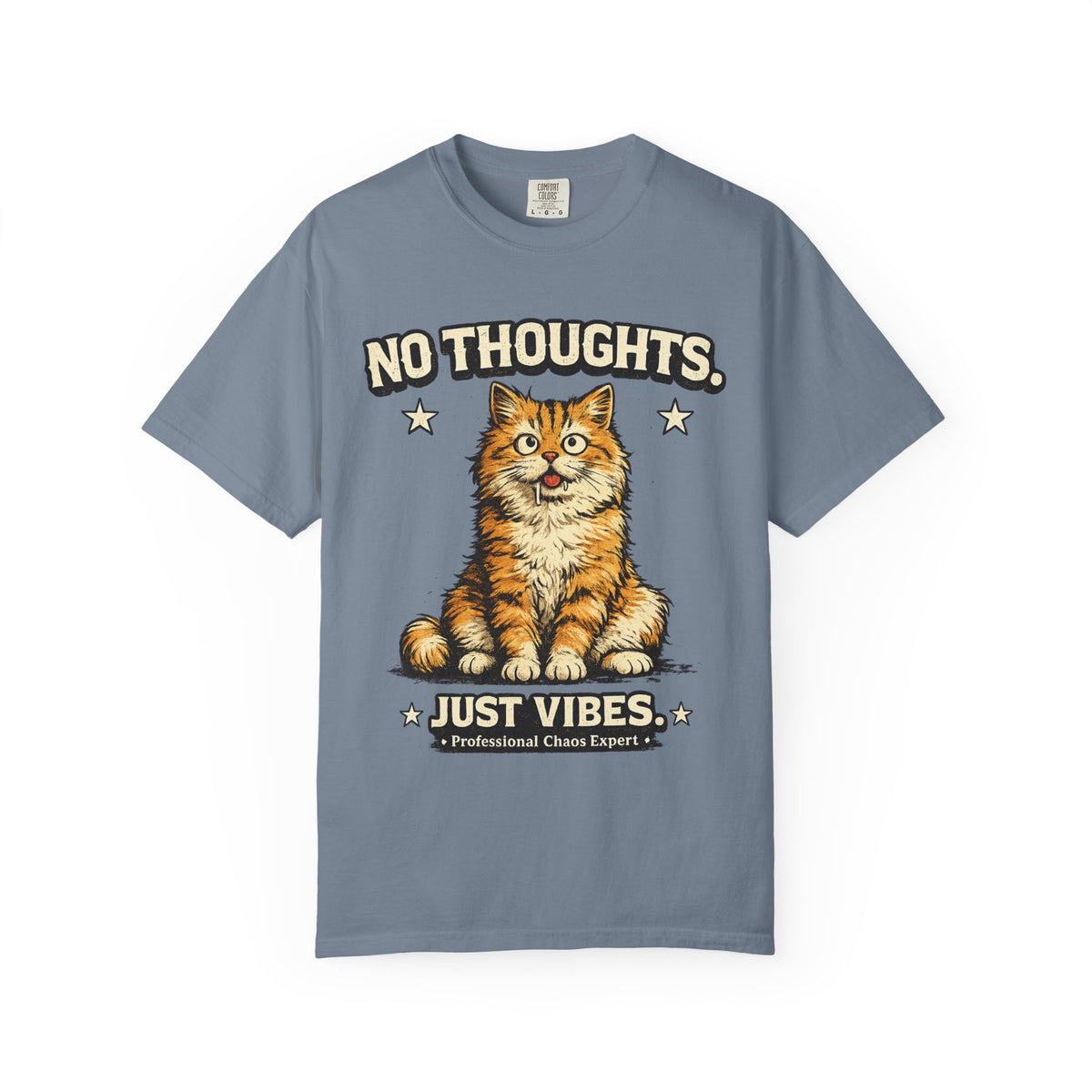 No Thoughts Just Vibes Funny Orange Cat Graphic T-Shirt | Premium Unisex Tee