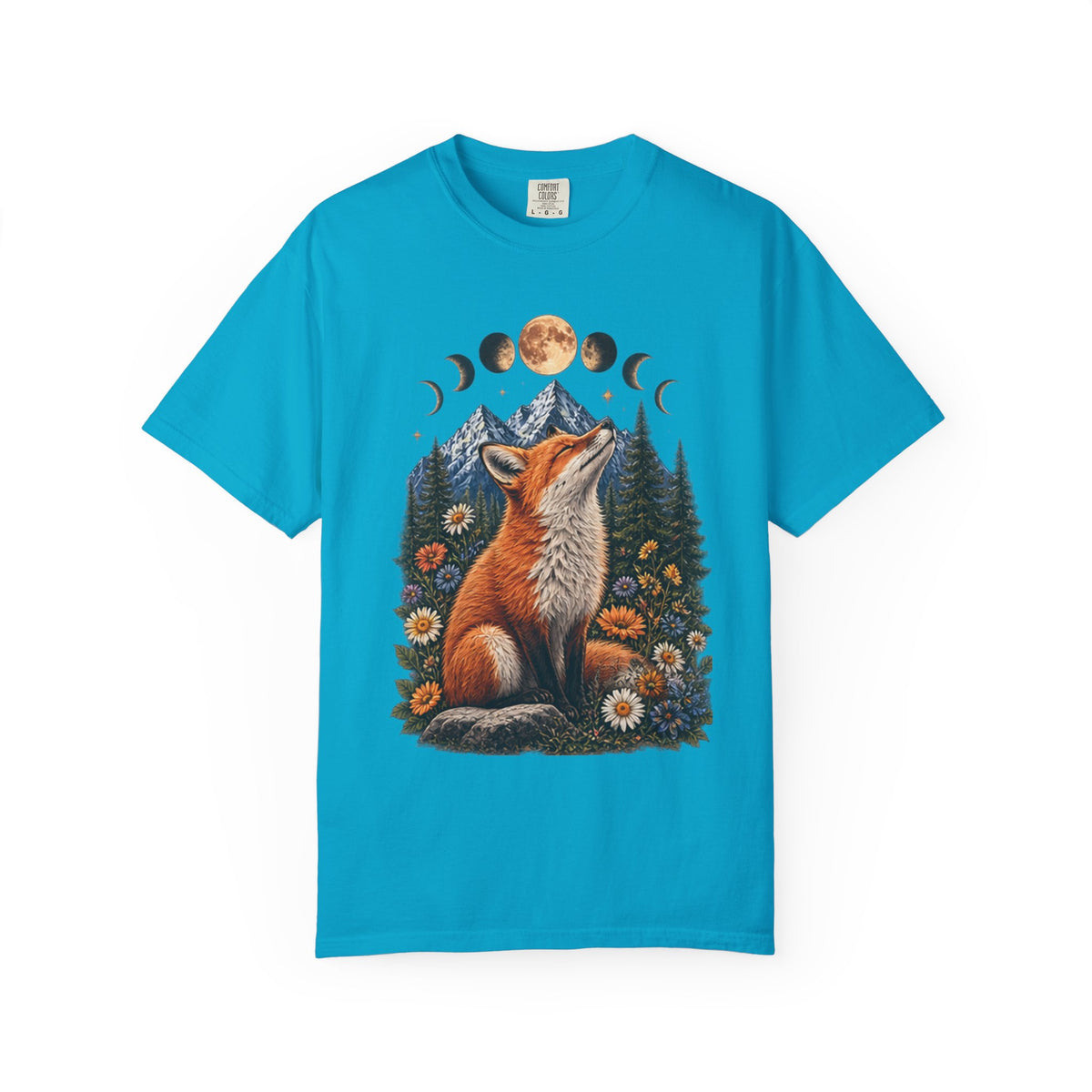 Mystical Fox Moon Phases T-Shirt | Vintage Woodland Boho Wildlife Graphic Tee | Celestial Nature Lover Gift