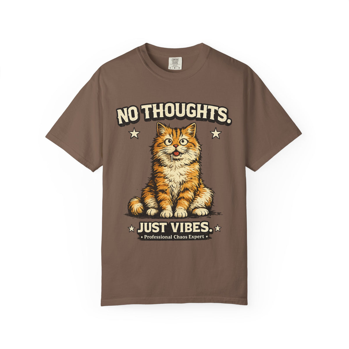 No Thoughts Just Vibes Funny Orange Cat Graphic T-Shirt | Premium Unisex Tee
