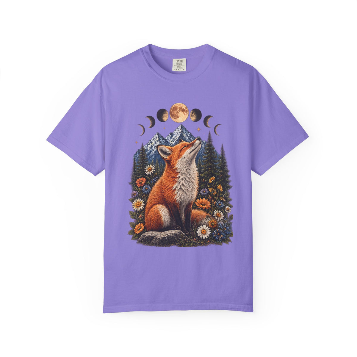 Mystical Fox Moon Phases T-Shirt | Vintage Woodland Boho Wildlife Graphic Tee | Celestial Nature Lover Gift