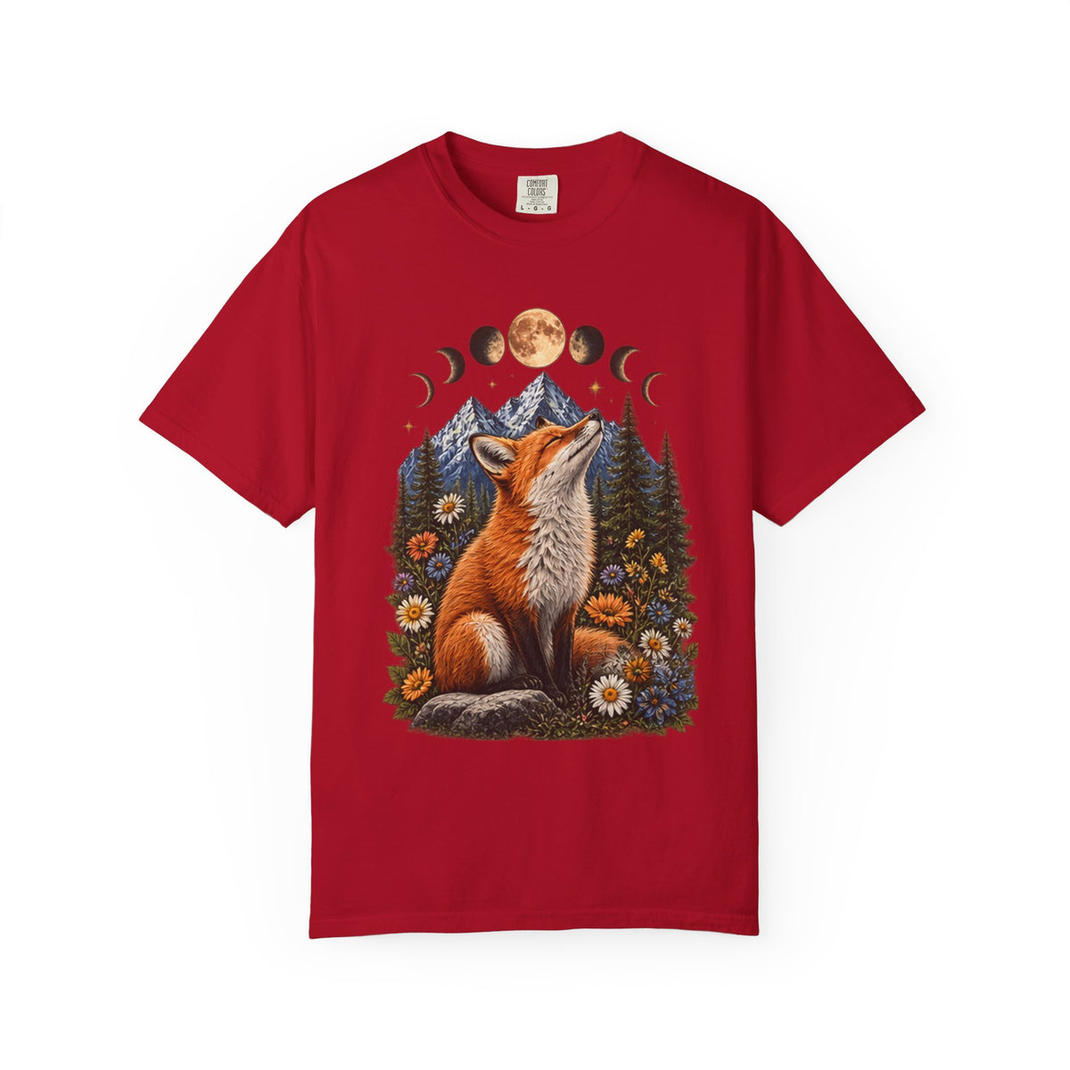 Mystical Fox Moon Phases T-Shirt | Vintage Woodland Boho Wildlife Graphic Tee | Celestial Nature Lover Gift