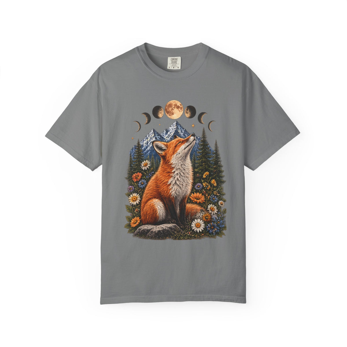 Mystical Fox Moon Phases T-Shirt | Vintage Woodland Boho Wildlife Graphic Tee | Celestial Nature Lover Gift