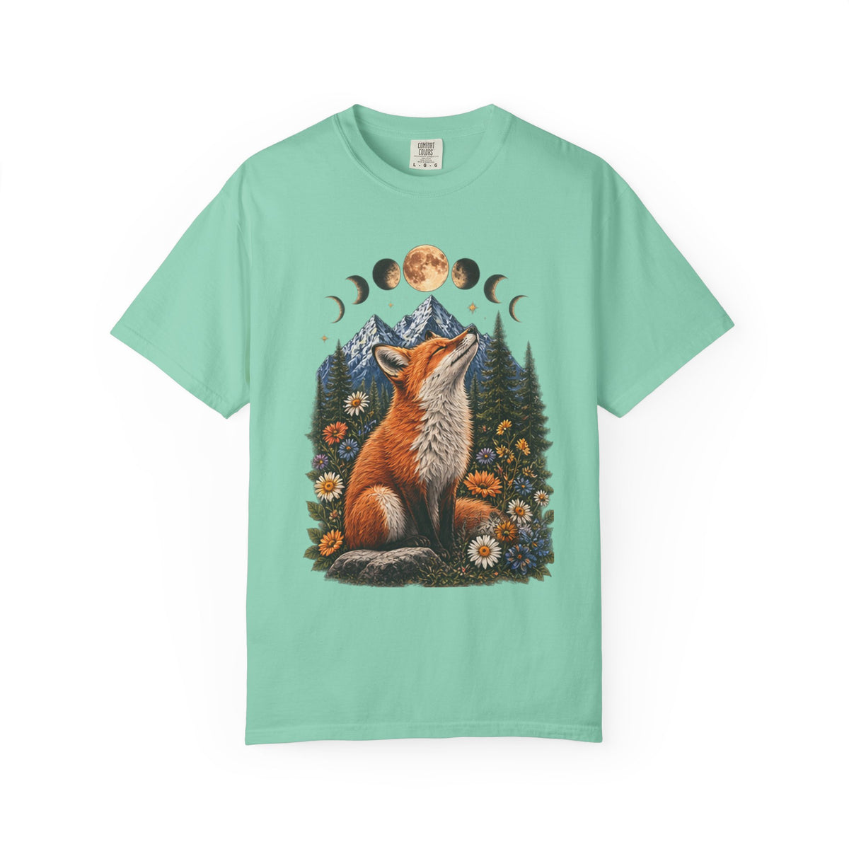 Mystical Fox Moon Phases T-Shirt | Vintage Woodland Boho Wildlife Graphic Tee | Celestial Nature Lover Gift