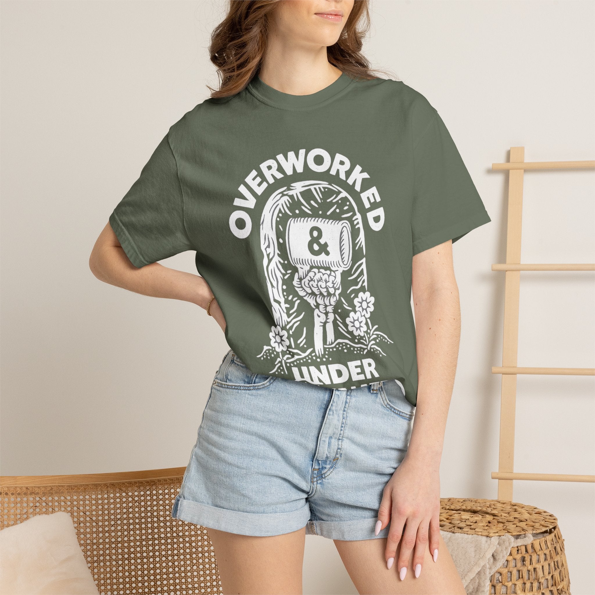 Overworked & Under Caffeinated T-Shirt — Funny Coffee Lover Tee