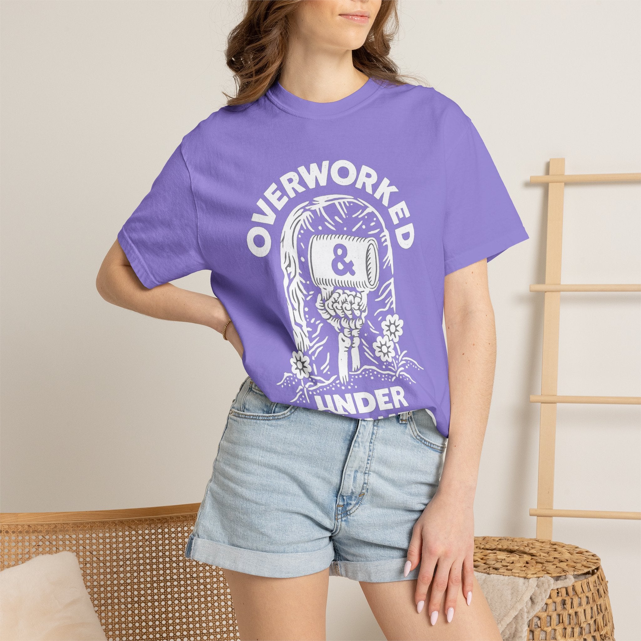 Overworked & Under Caffeinated T-Shirt — Funny Coffee Lover Tee