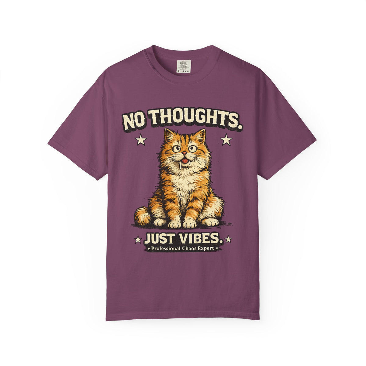 No Thoughts Just Vibes Funny Orange Cat Graphic T-Shirt | Premium Unisex Tee