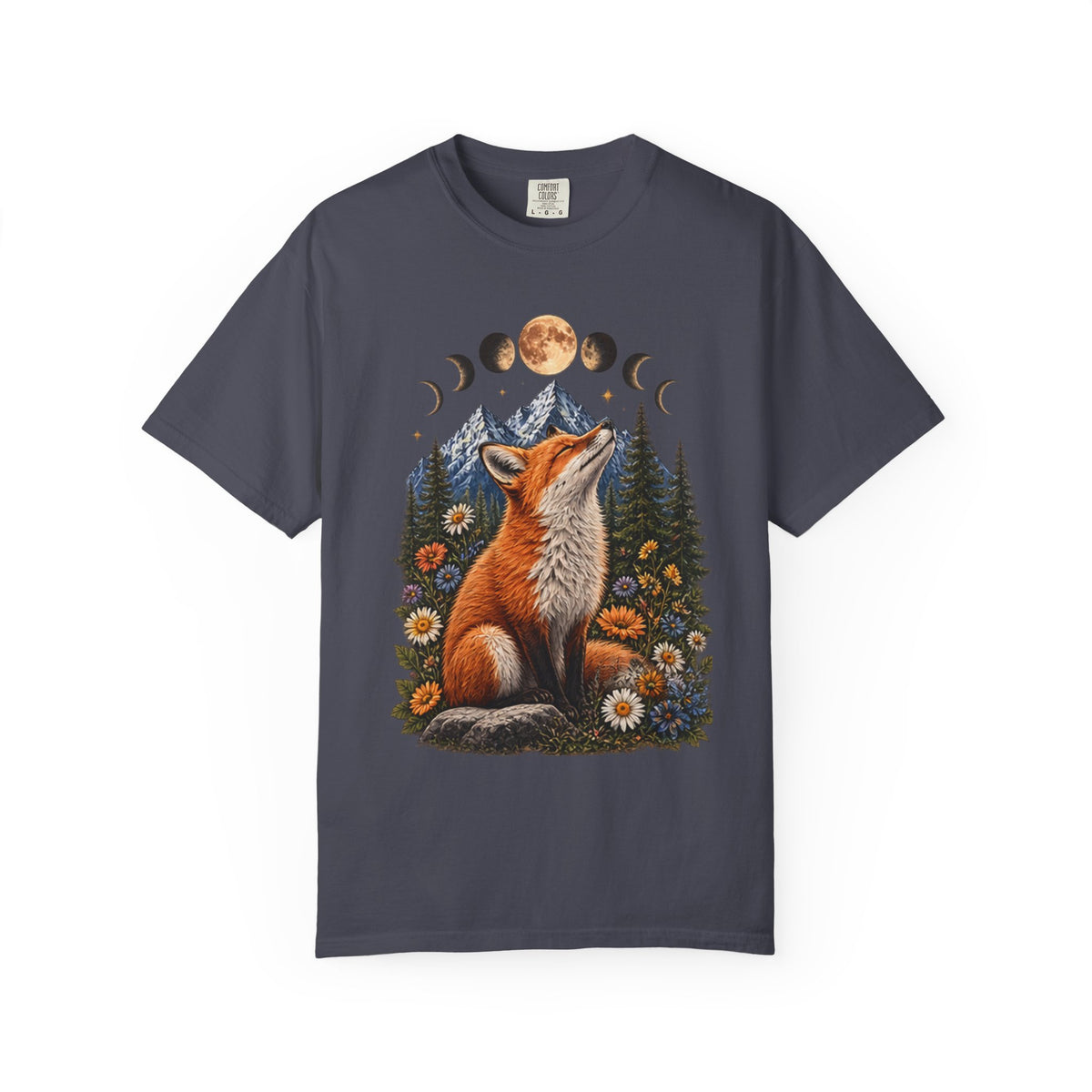 Mystical Fox Moon Phases T-Shirt | Vintage Woodland Boho Wildlife Graphic Tee | Celestial Nature Lover Gift