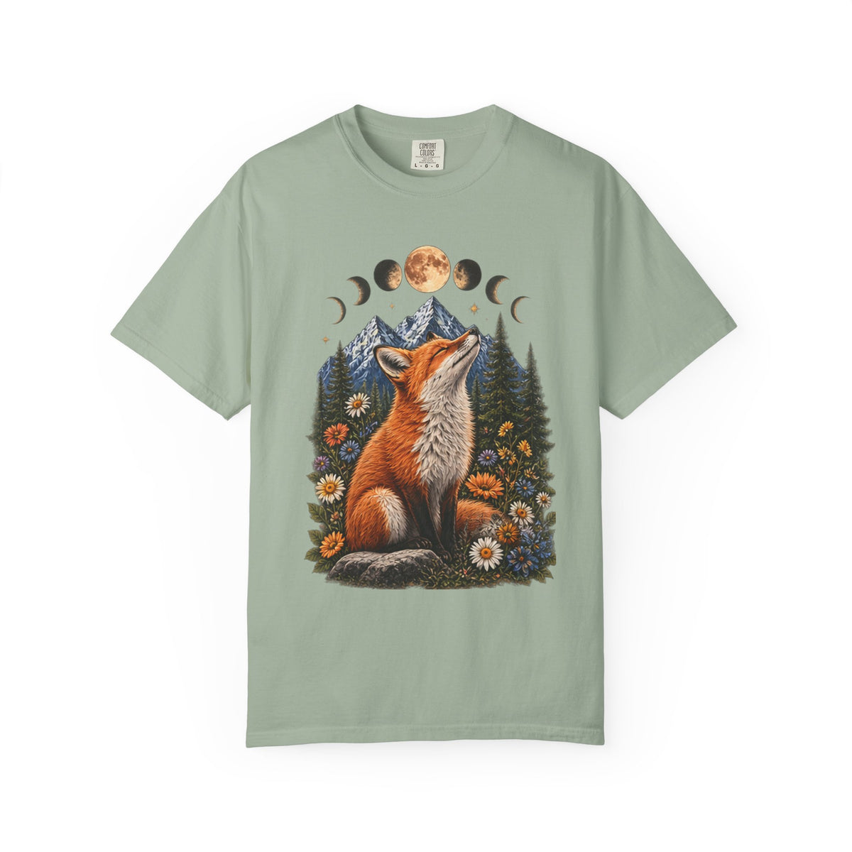 Mystical Fox Moon Phases T-Shirt | Vintage Woodland Boho Wildlife Graphic Tee | Celestial Nature Lover Gift