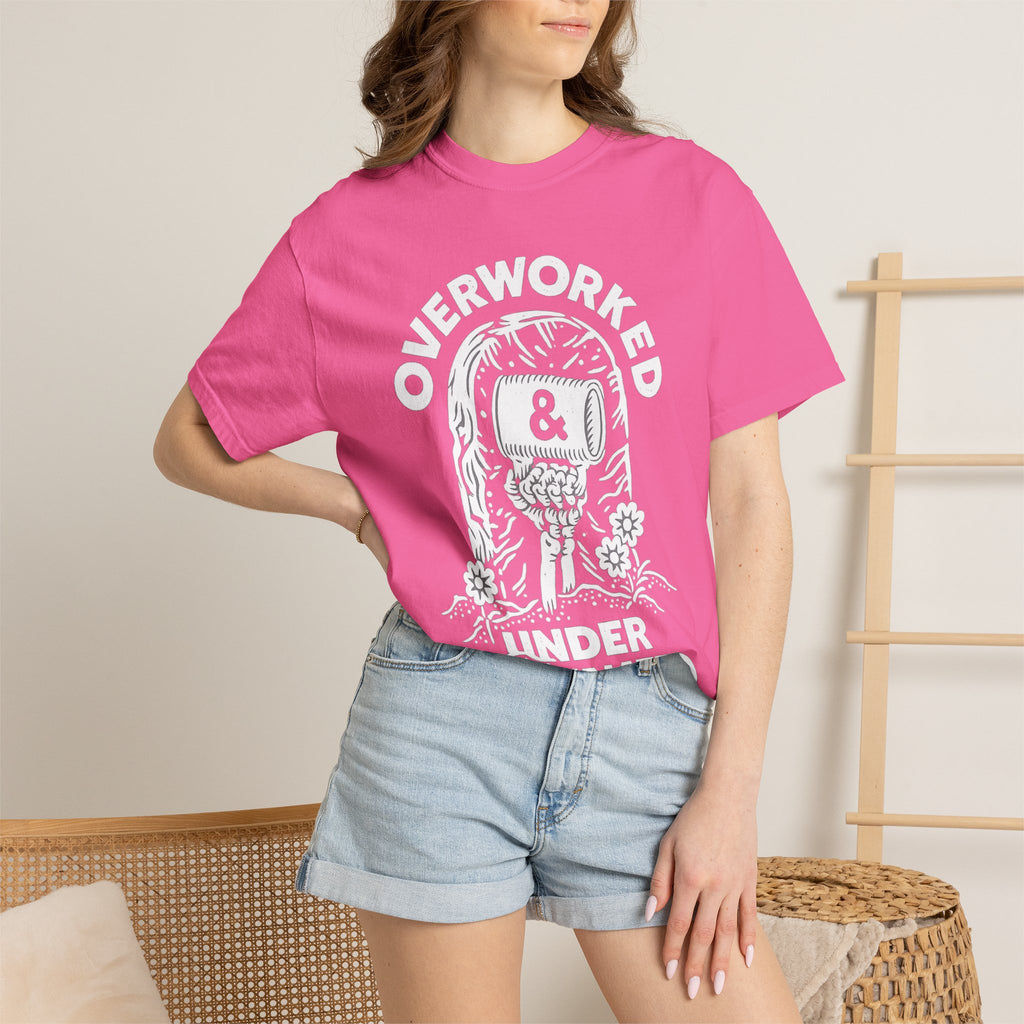 Overworked & Under Caffeinated T-Shirt — Funny Coffee Lover Tee