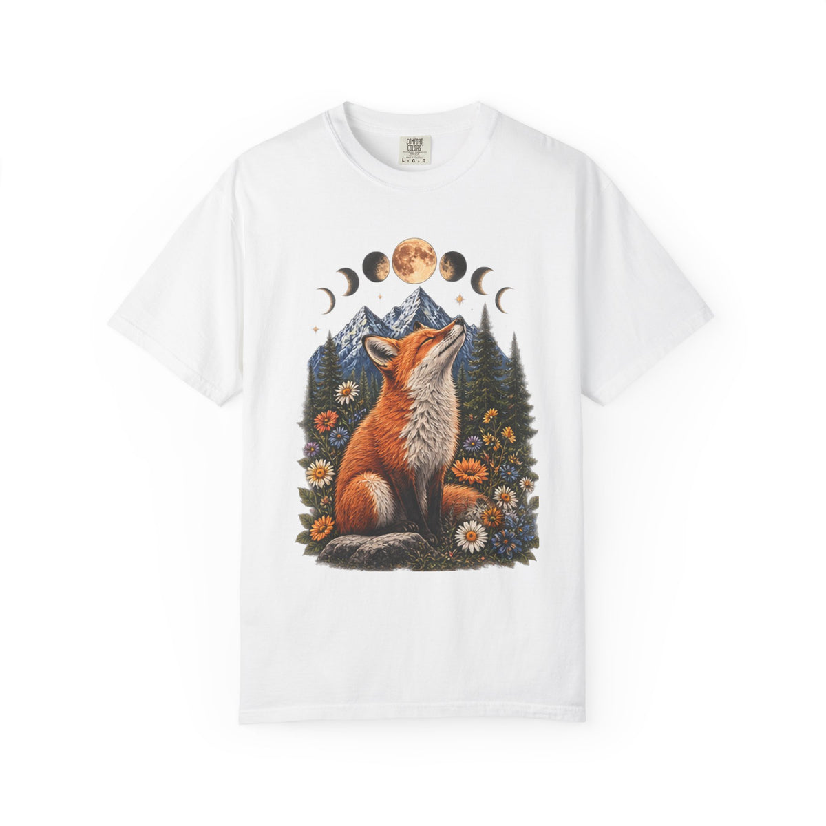Mystical Fox Moon Phases T-Shirt | Vintage Woodland Boho Wildlife Graphic Tee | Celestial Nature Lover Gift