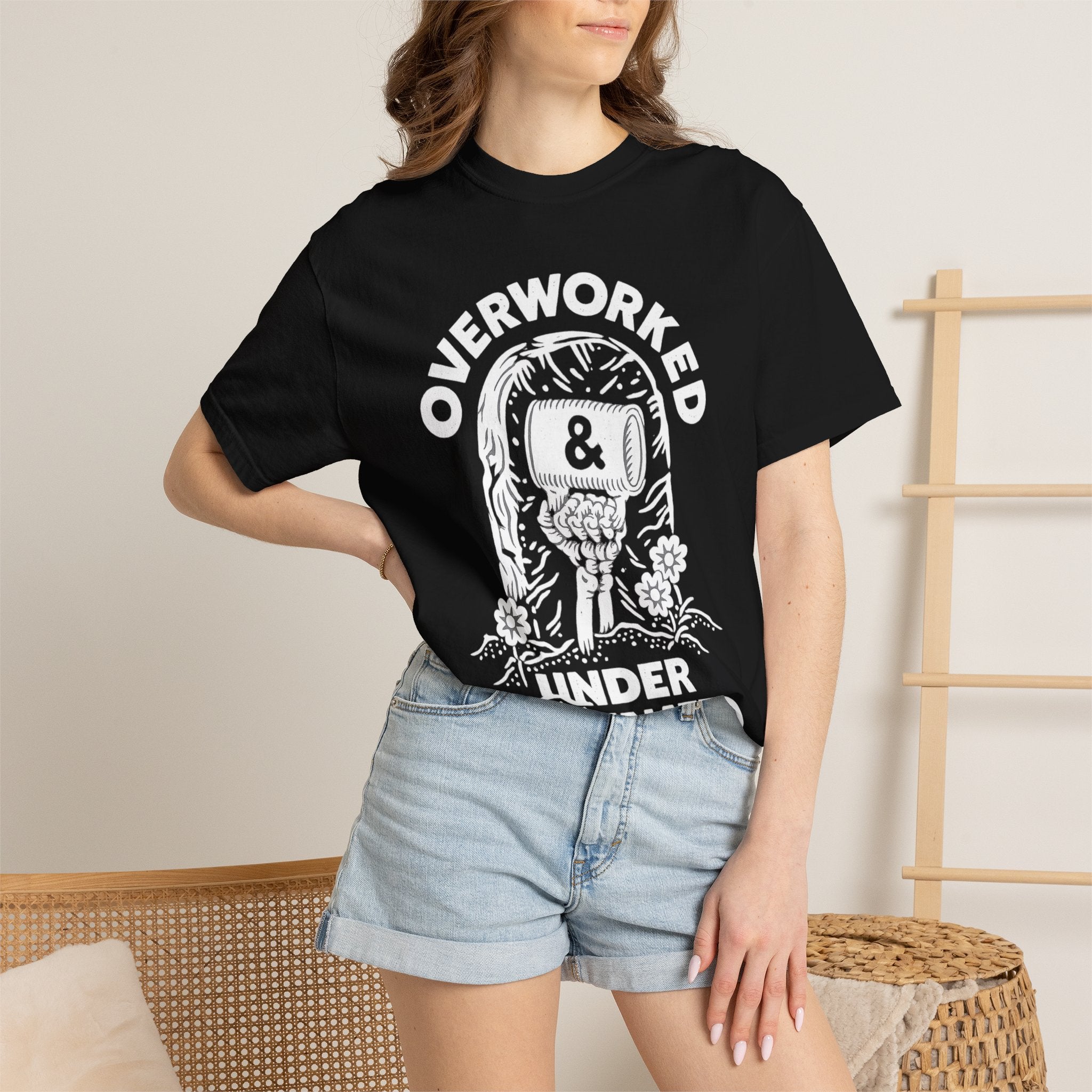 Overworked & Under Caffeinated T-Shirt — Funny Coffee Lover Tee