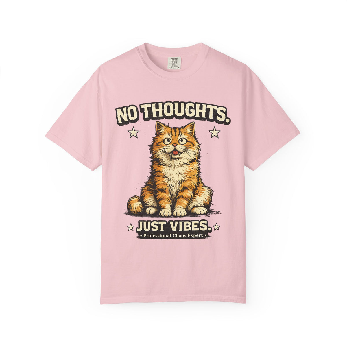 No Thoughts Just Vibes Funny Orange Cat Graphic T-Shirt | Premium Unisex Tee
