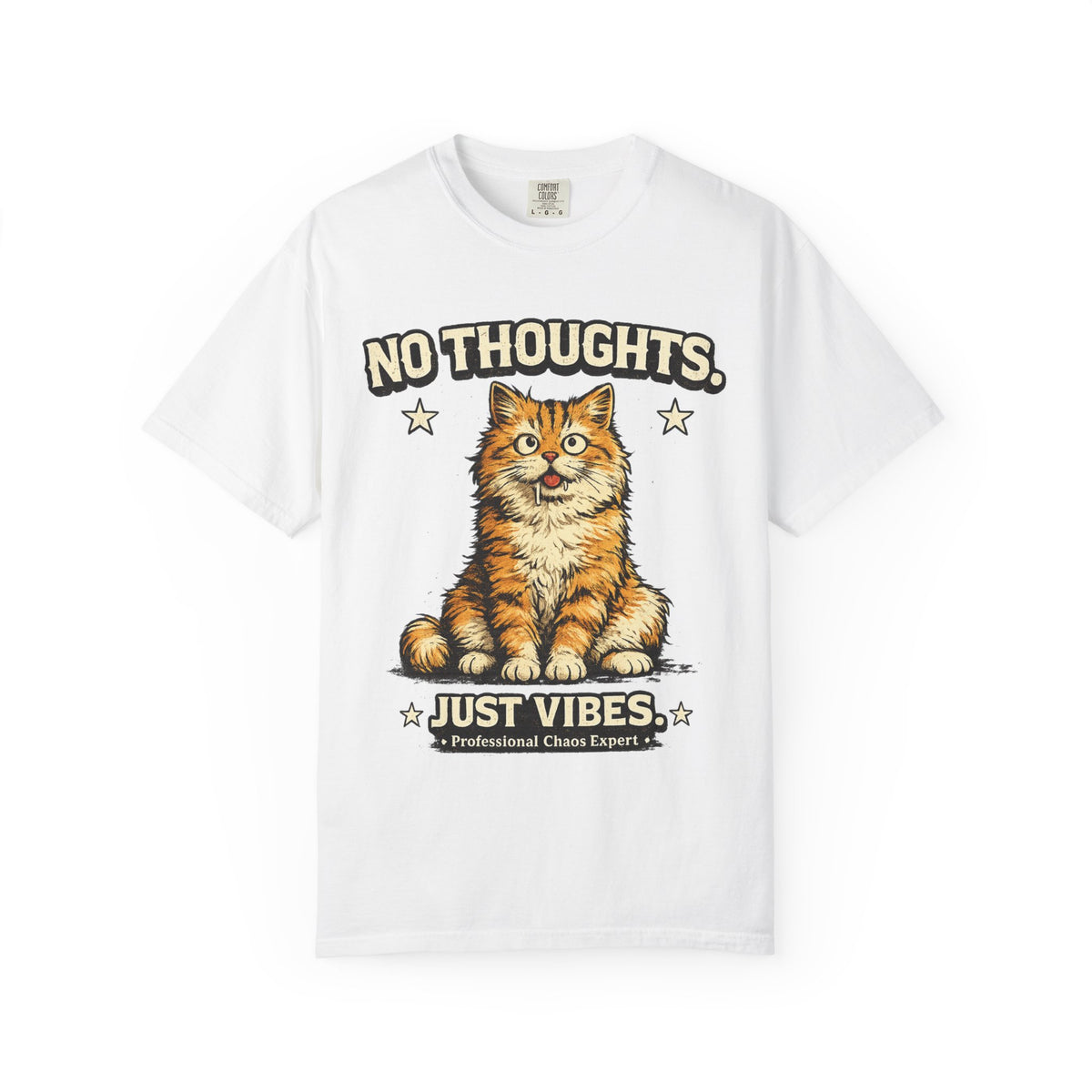 No Thoughts Just Vibes Funny Orange Cat Graphic T-Shirt | Premium Unisex Tee