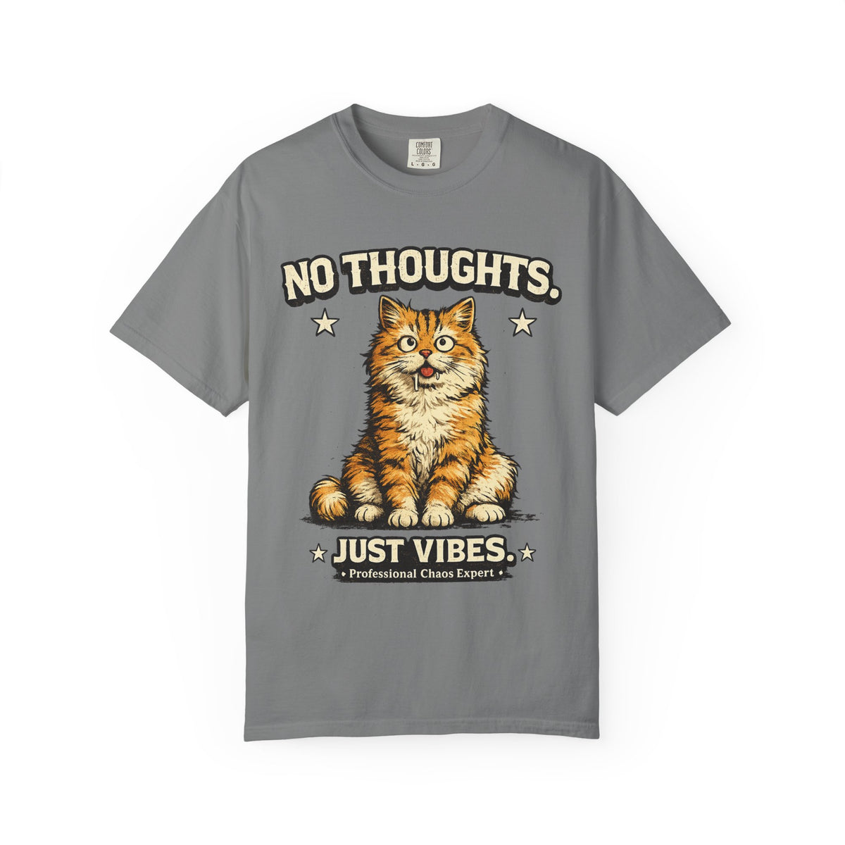 No Thoughts Just Vibes Funny Orange Cat Graphic T-Shirt | Premium Unisex Tee