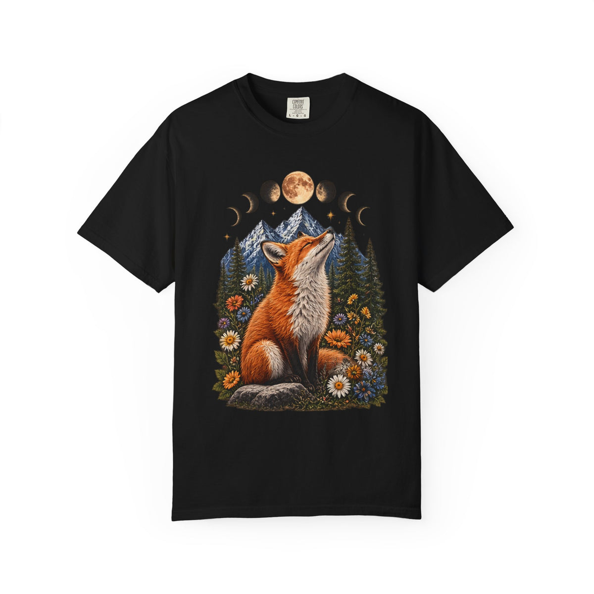 Mystical Fox Moon Phases T-Shirt | Vintage Woodland Boho Wildlife Graphic Tee | Celestial Nature Lover Gift