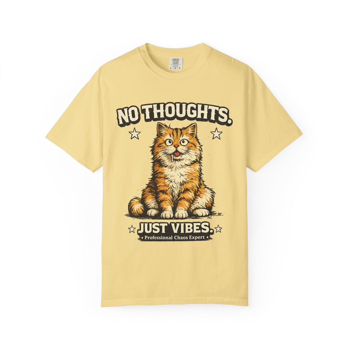 No Thoughts Just Vibes Funny Orange Cat Graphic T-Shirt | Premium Unisex Tee