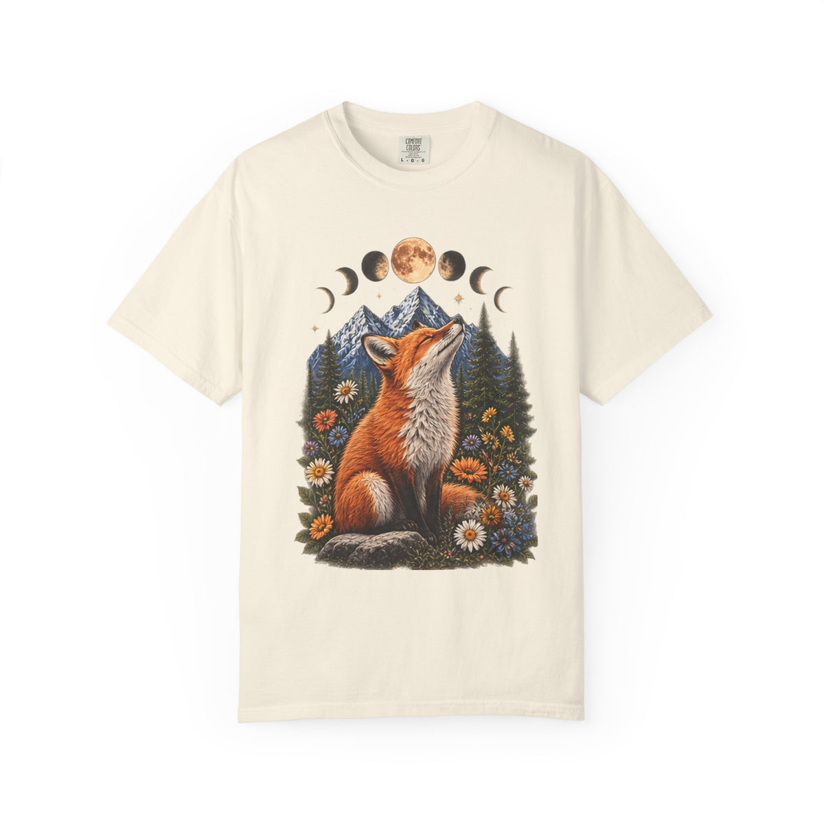 Mystical Fox Moon Phases T-Shirt | Vintage Woodland Boho Wildlife Graphic Tee | Celestial Nature Lover Gift