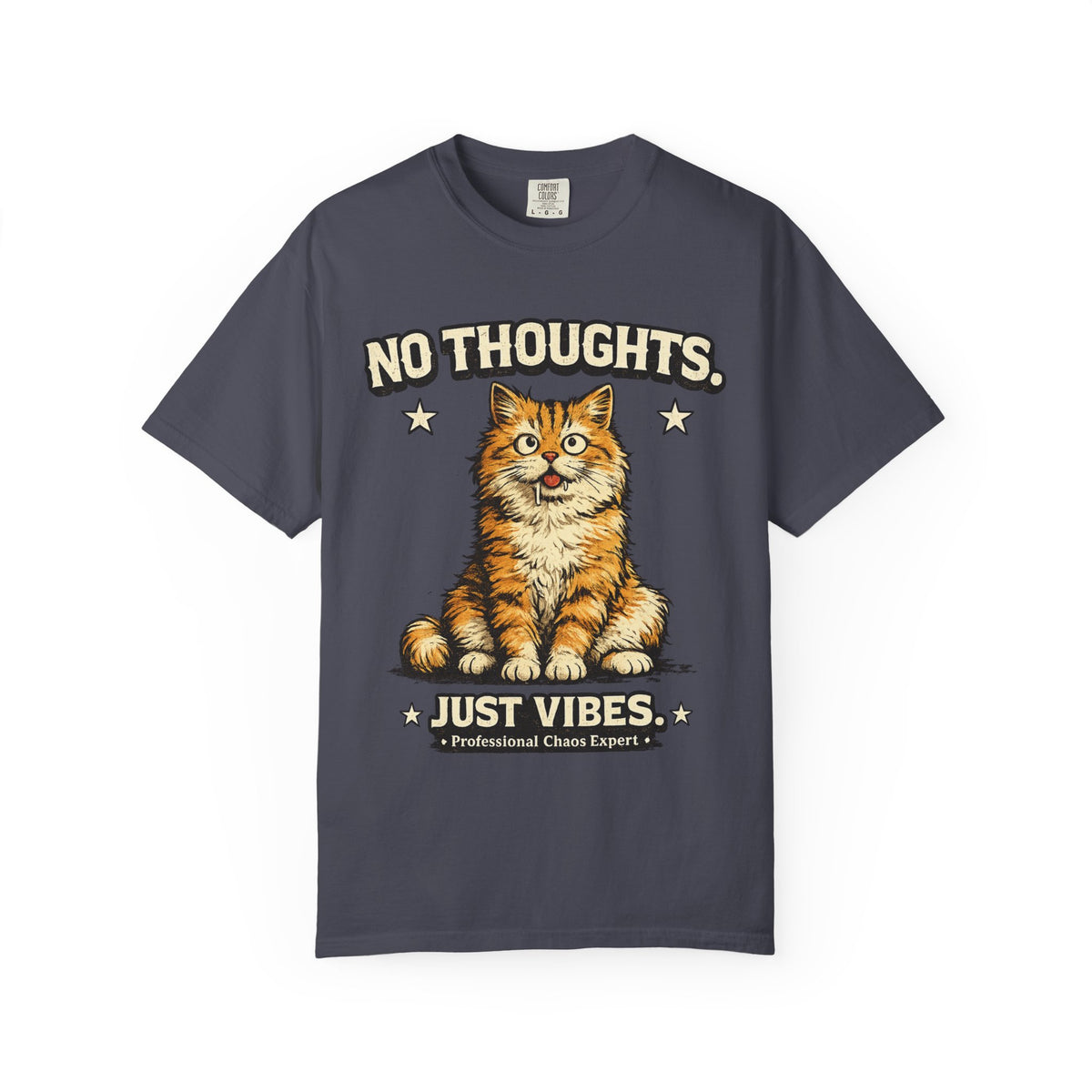 No Thoughts Just Vibes Funny Orange Cat Graphic T-Shirt | Premium Unisex Tee