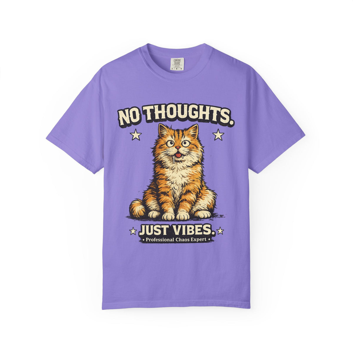 No Thoughts Just Vibes Funny Orange Cat Graphic T-Shirt | Premium Unisex Tee