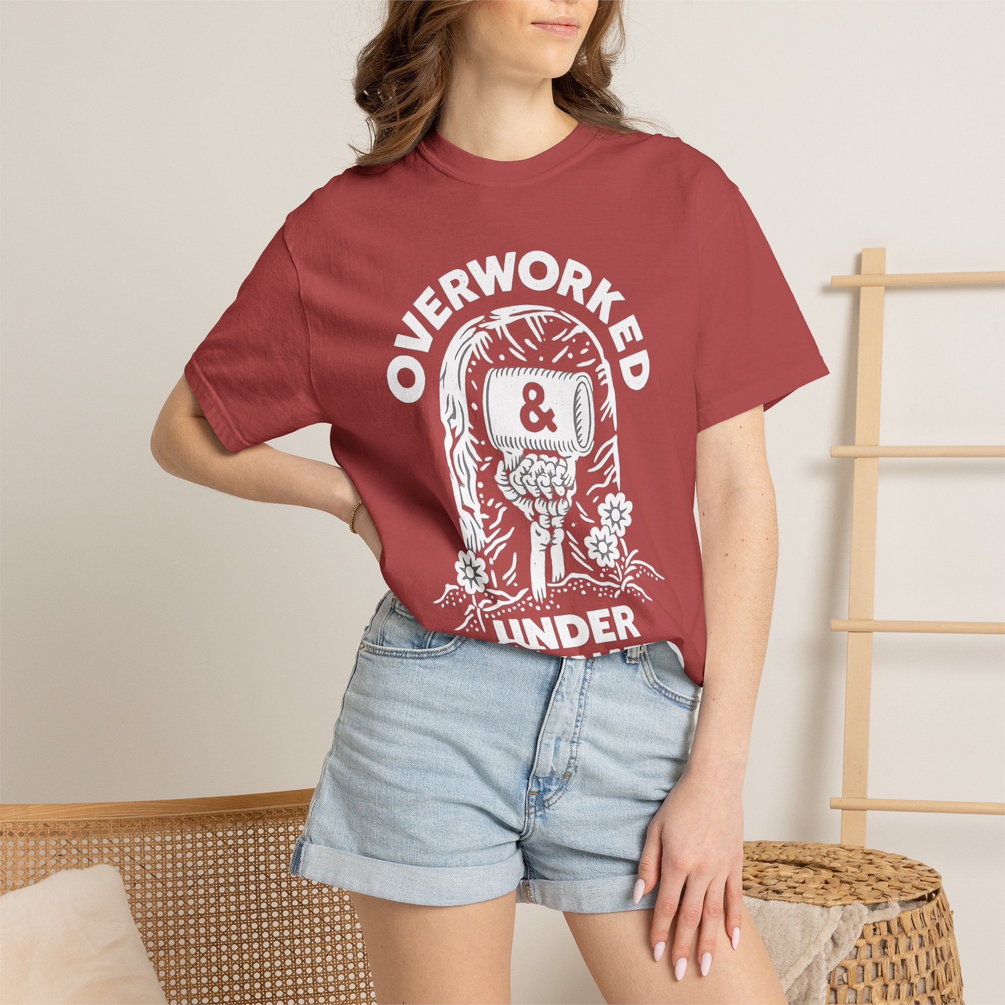Overworked & Under Caffeinated T-Shirt — Funny Coffee Lover Tee