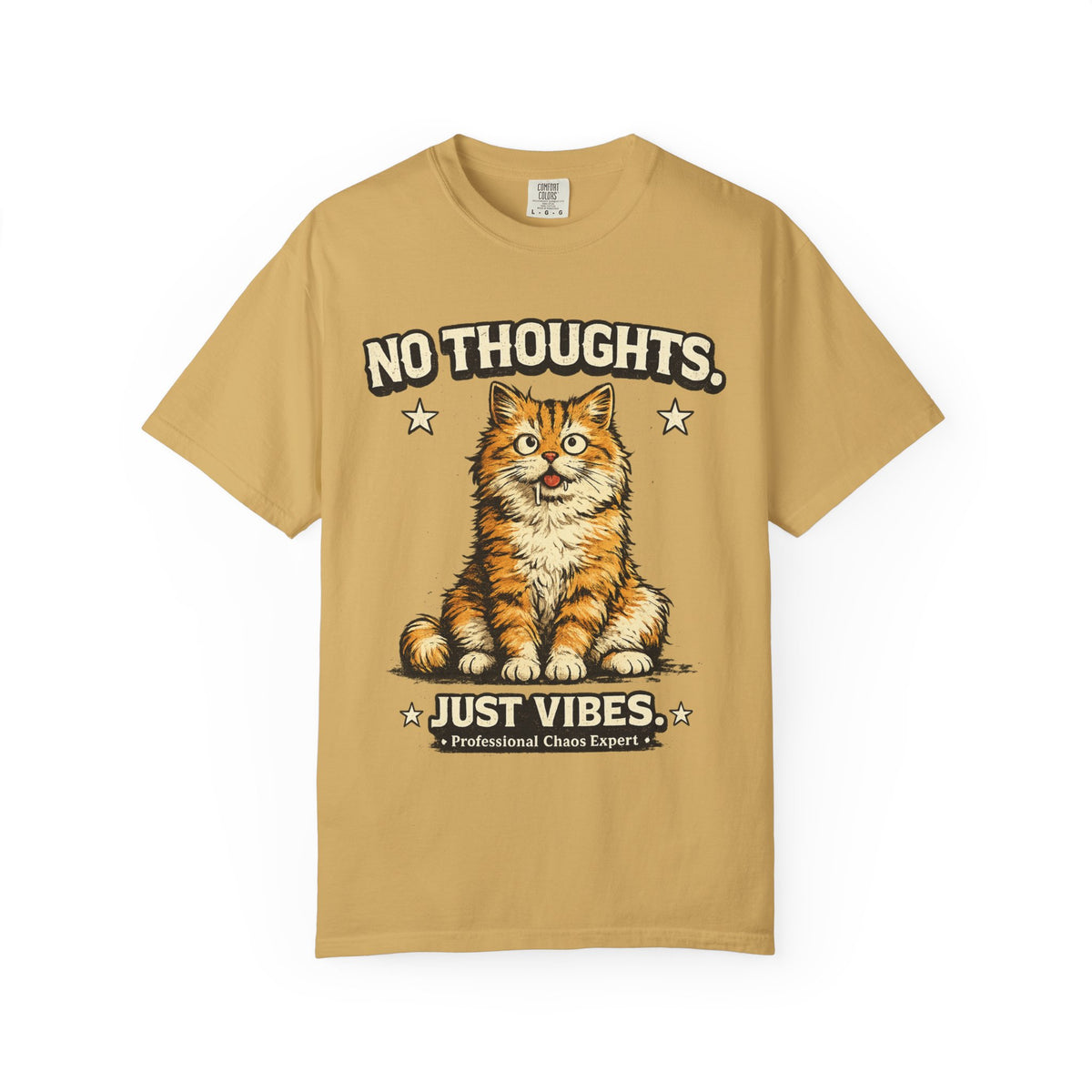 No Thoughts Just Vibes Funny Orange Cat Graphic T-Shirt | Premium Unisex Tee