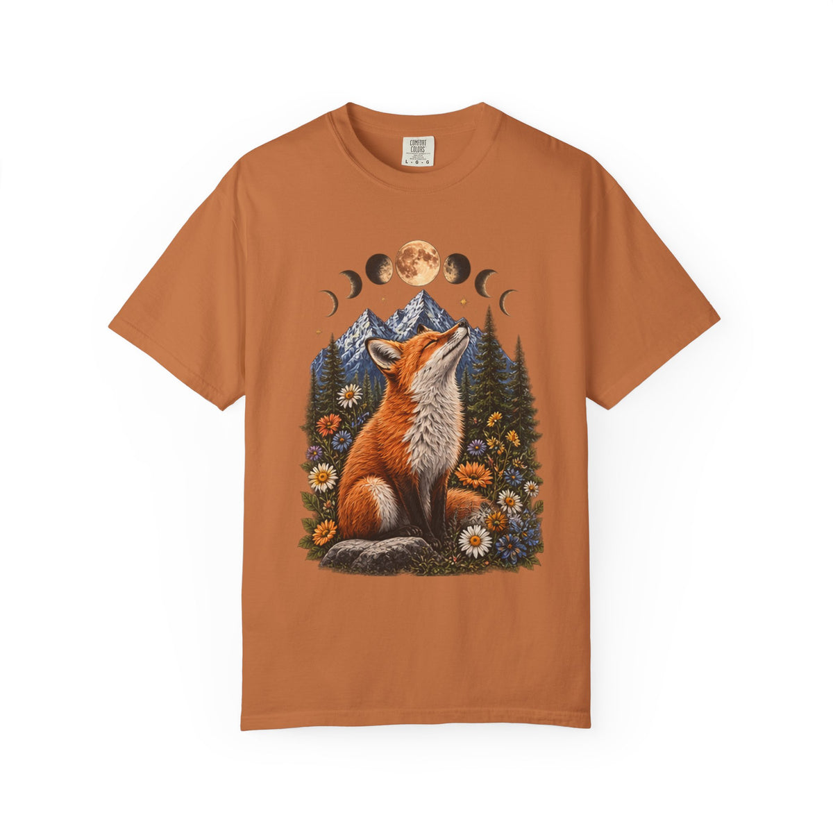 Mystical Fox Moon Phases T-Shirt | Vintage Woodland Boho Wildlife Graphic Tee | Celestial Nature Lover Gift