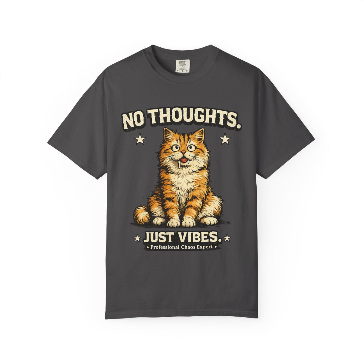 No Thoughts Just Vibes Funny Orange Cat Graphic T-Shirt | Premium Unisex Tee