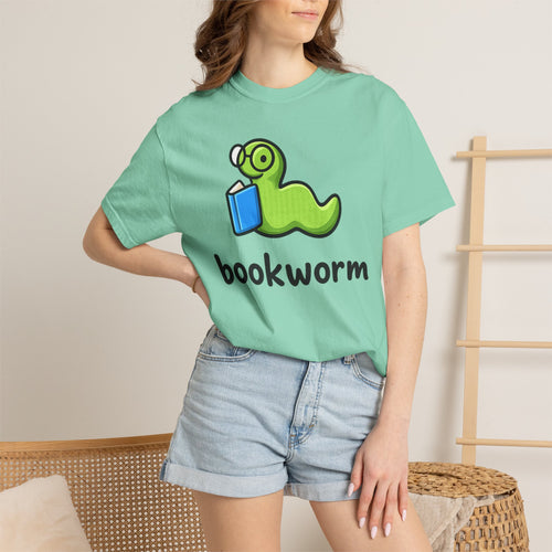 Cute bookworm graphic tee for book lovers and readers. Comfort Colors garment-dyed cotton, relaxed unisex fit. Fast US & EU shipping. Perfect reader gift.