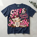 Breast Cancer Awareness Shirt, Coffee Lover Cat Tee, Pink Ribbon Graphic, Strong Women Gift, Comfort Colors October T-Shirt