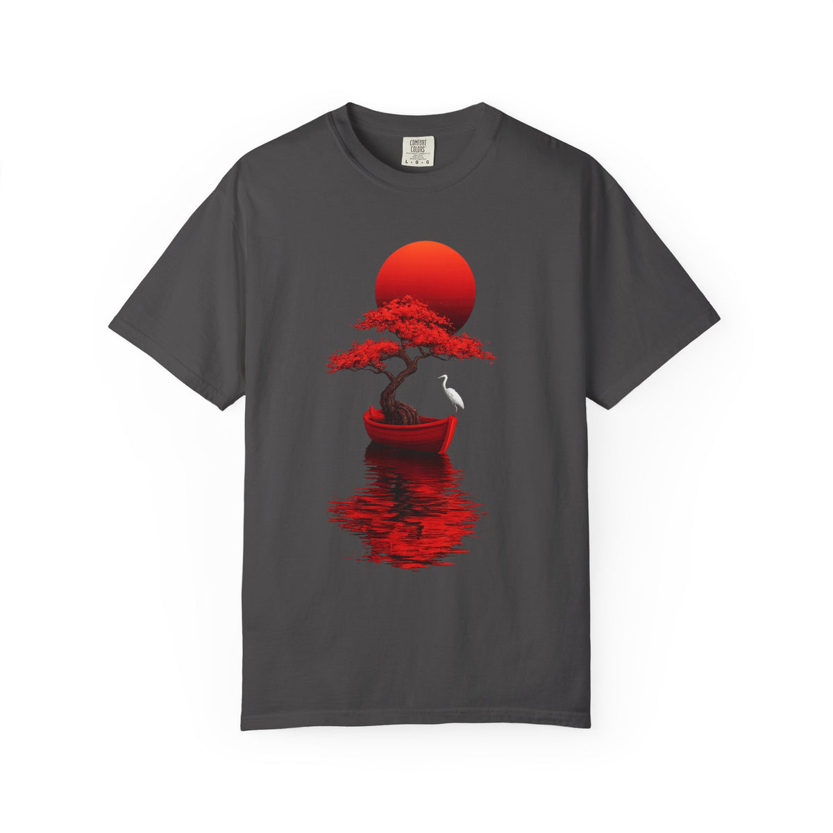 Striking red bonsai and rising sun graphic tee with Japanese-inspired art. Premium heavyweight cotton, unisex fit. Free shipping across the US & Europe.