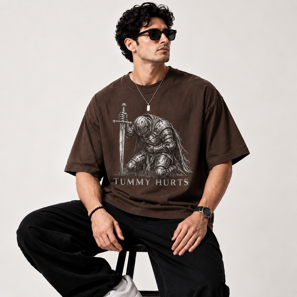 Tummy Hurts Knight Shirt, Funny Medieval Graphic Tee, Dark Fantasy Armor T Shirt, Gothic Humor Gift, Comfort Colors Unisex Top