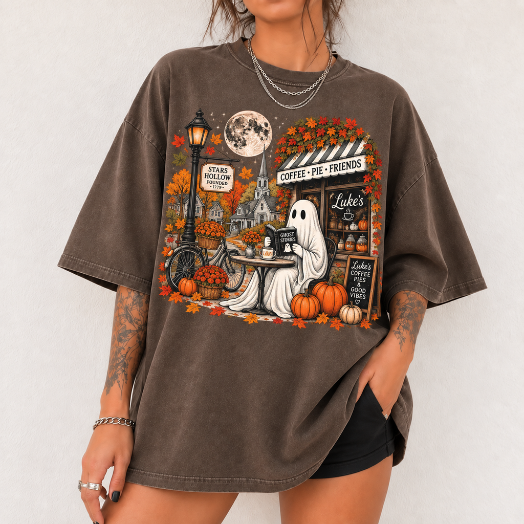 Halloween Ghost Shirt, Sparkly Leopard Bow Tee, Pumpkin Spice Coffee Graphic T-Shirt, Cute Spooky Season Top, Fall Gift for Her