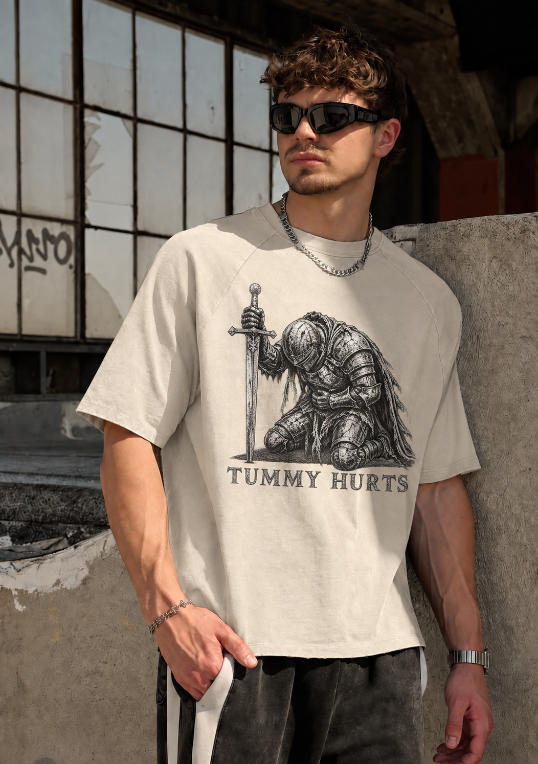 Tummy Hurts Knight Shirt, Funny Medieval Graphic Tee, Dark Fantasy Armor T Shirt, Gothic Humor Gift, Comfort Colors Unisex Top