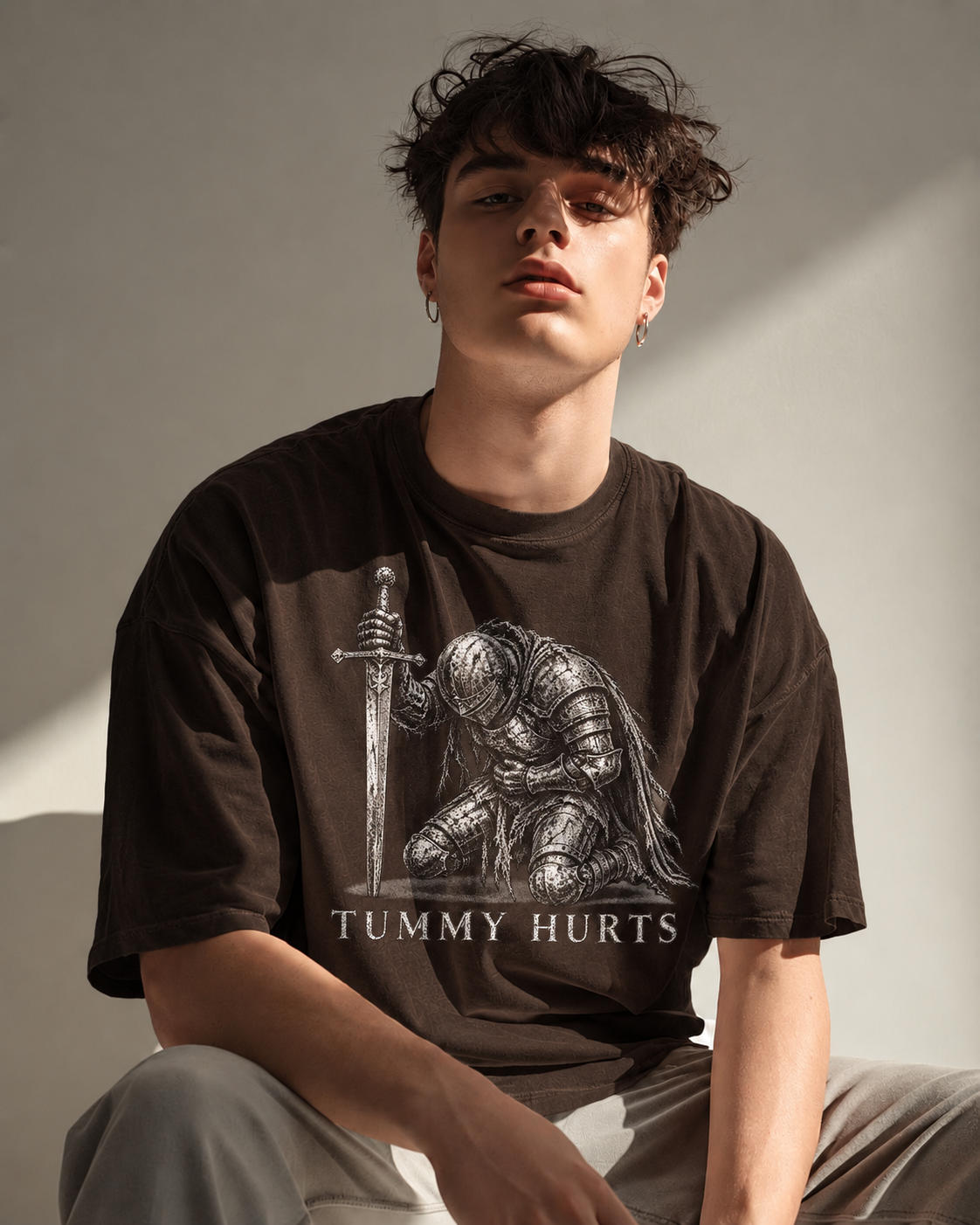 Tummy Hurts Knight Shirt, Funny Medieval Graphic Tee, Dark Fantasy Armor T Shirt, Gothic Humor Gift, Comfort Colors Unisex Top