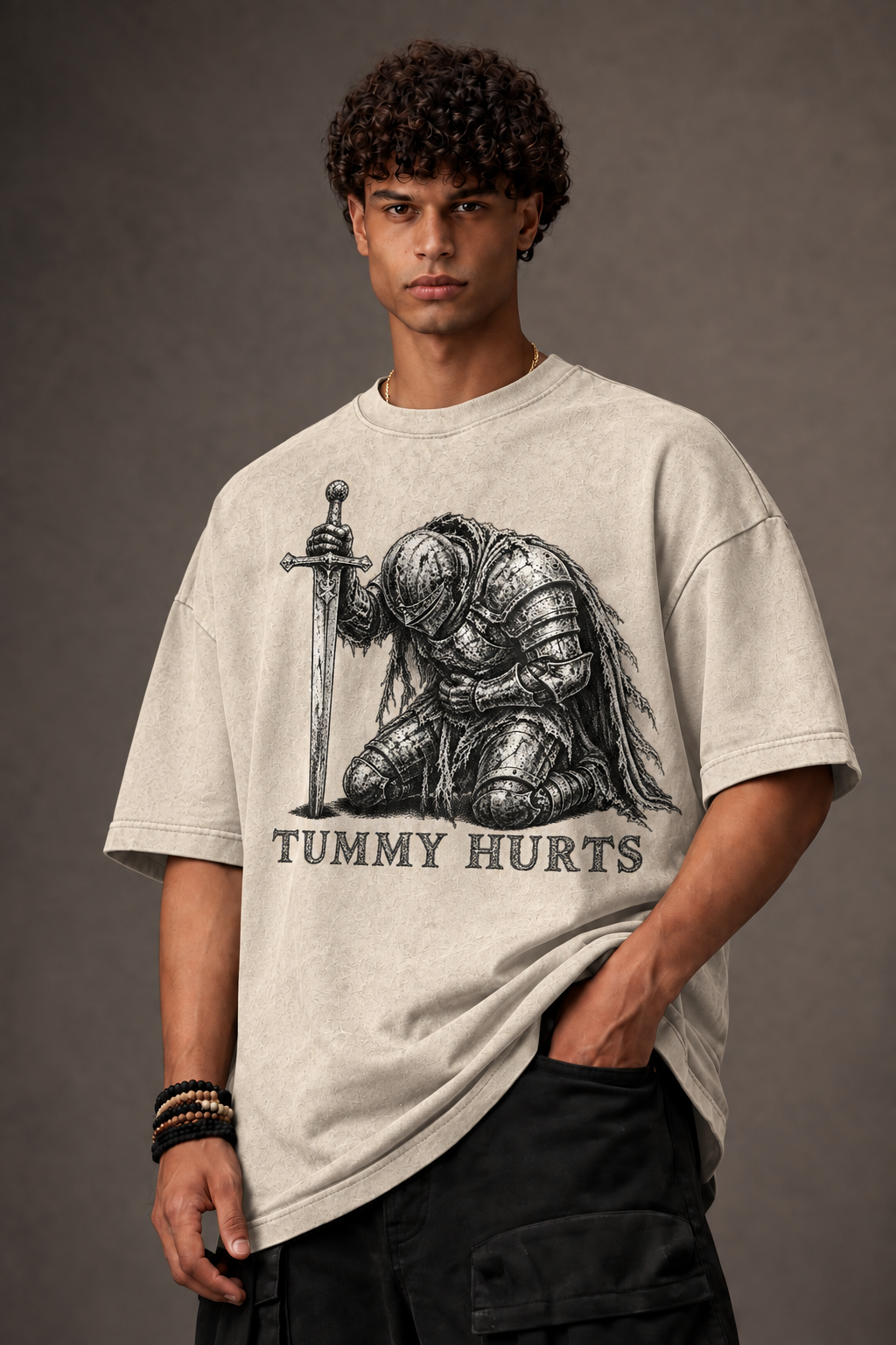 Tummy Hurts Knight Shirt, Funny Medieval Graphic Tee, Dark Fantasy Armor T Shirt, Gothic Humor Gift, Comfort Colors Unisex Top
